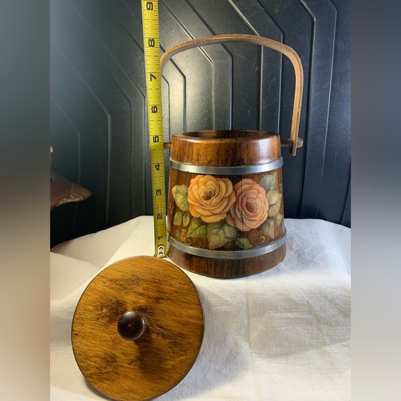 Vintage Basketville Hard Wood floral Painted Barrel - Picture 1 of 10
